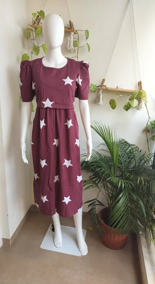 Maternity Maxi - Knee Length - Burgundy Stars